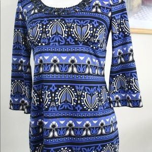 INC International Concepts Black Blue Embellished Tunic Top Dress Sz S